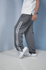 Load image into Gallery viewer, Men’s Joggers – Stylish Two Stripe Track Pants Streetwear - light grey + White stripes