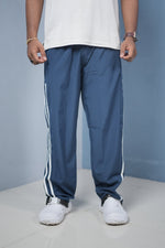 Load image into Gallery viewer, Men’s Joggers – Stylish Two Stripe Track Pants Streetwear - Dusty Blue + white stripes