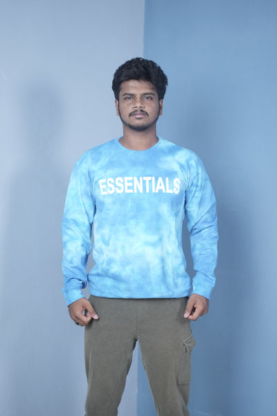 Men’s Full Sleeve Tie-Dye Sweatshirt – Essentials Printed Casual Pullover-Sky Blue