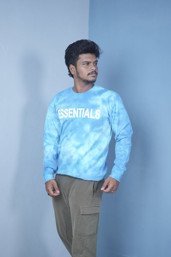 Men’s Full Sleeve Tie-Dye Sweatshirt – Essentials Printed Casual Pullover-Sky Blue