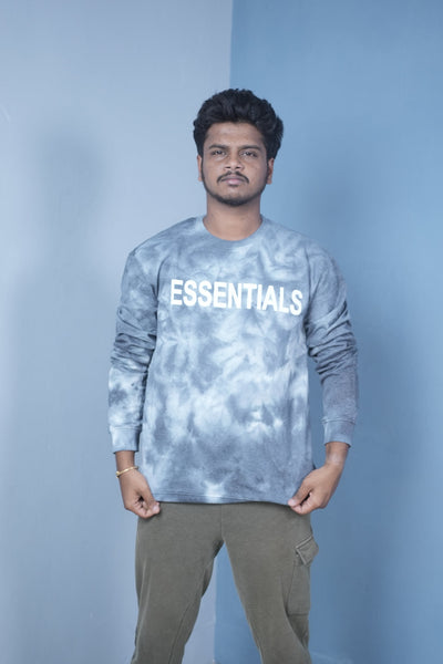 Men’s Full Sleeve Tie-Dye Sweatshirt – Essentials Printed Casual Pullover-GREY