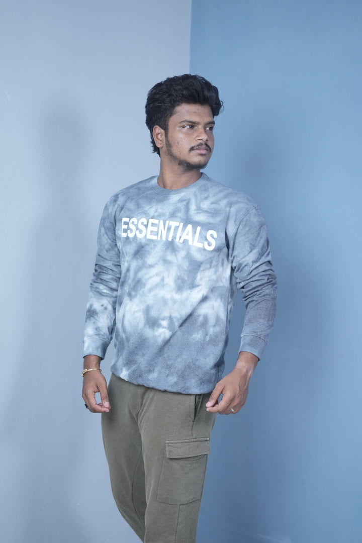 Men’s Full Sleeve Tie-Dye Sweatshirt – Essentials Printed Casual Pullover-GREY