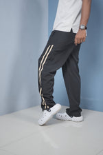 Load image into Gallery viewer, Men’s Joggers – Stylish Two Stripe Track Pants Streetwear - Black + beige stripes