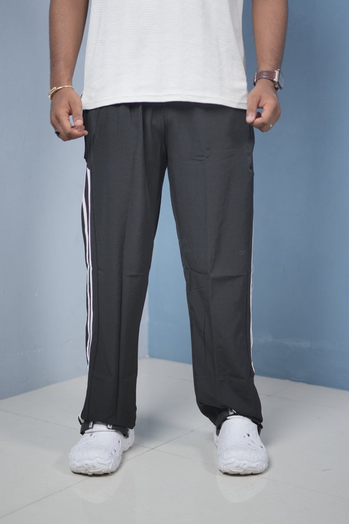 Men’s Joggers – Stylish Two Stripe Track Pants Streetwear - BLACK WITH WHITE