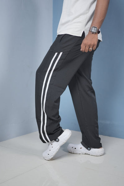 Men’s Joggers – Stylish Two Stripe Track Pants Streetwear - BLACK WITH WHITE