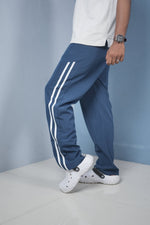 Load image into Gallery viewer, Men’s Joggers – Stylish Two Stripe Track Pants Streetwear - Dusty Blue + white stripes