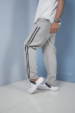 Load image into Gallery viewer, Men’s Joggers – Stylish Two Stripe Track Pants Streetwear - ASH WITH BLACK
