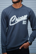 Load image into Gallery viewer, Men’s Printed Sweatshirt – Chicago Graphic Full Sleeve Casual Streetwear - Steel Blue